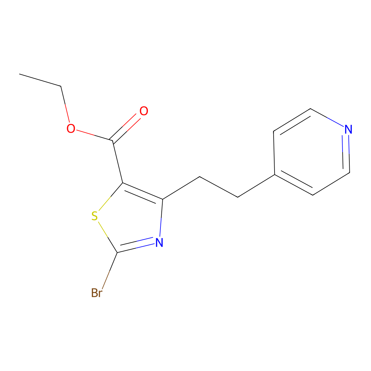 Ethyl 2-bromo-4-(2-(pyridin-4-yl)ethyl)thiazole-5-carboxylate molecular structure, CAS 1206908-31-7