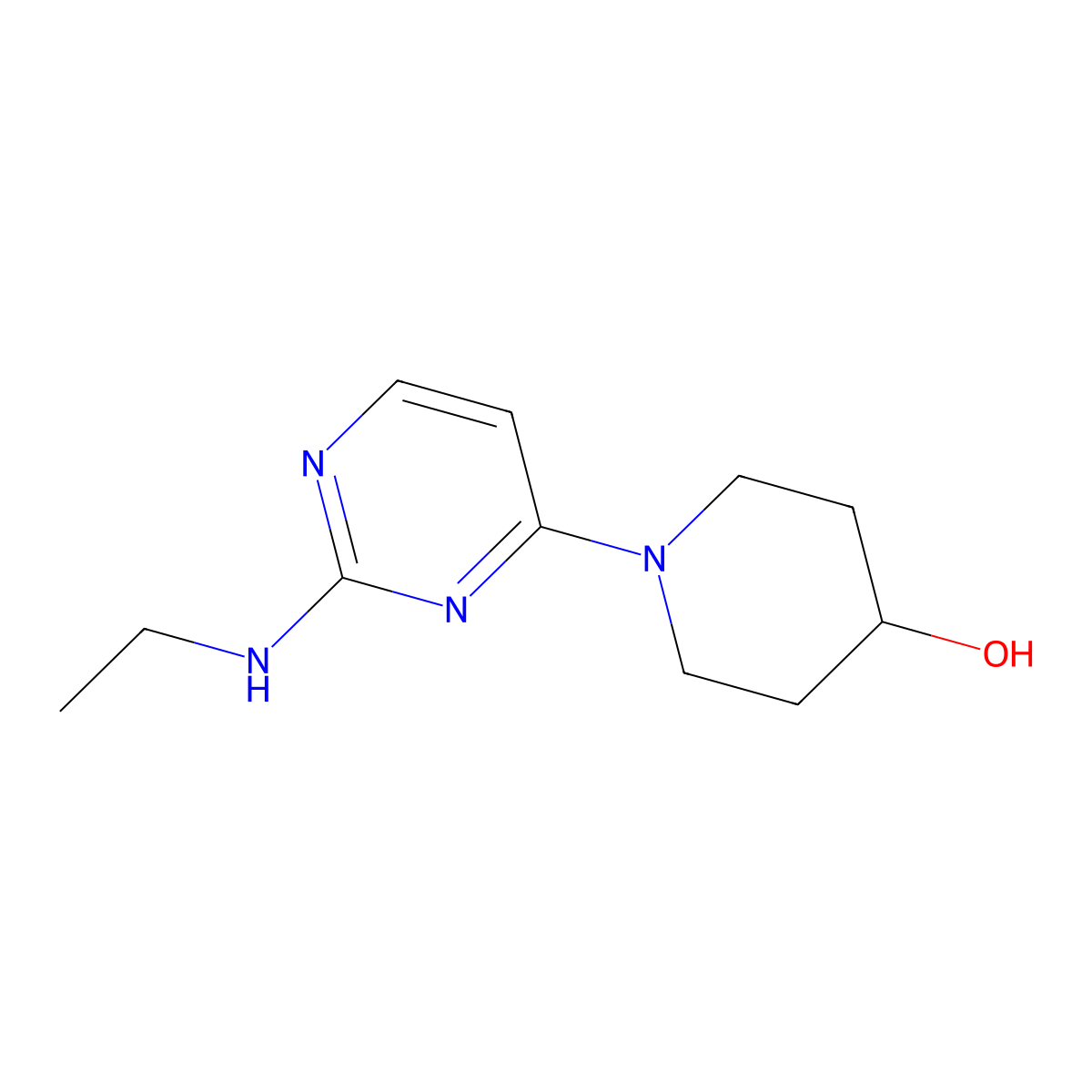 1-(2-(Ethylamino)pyrimidin-4-yl)piperidin-4-ol molecular structure, CAS 1206969-02-9
