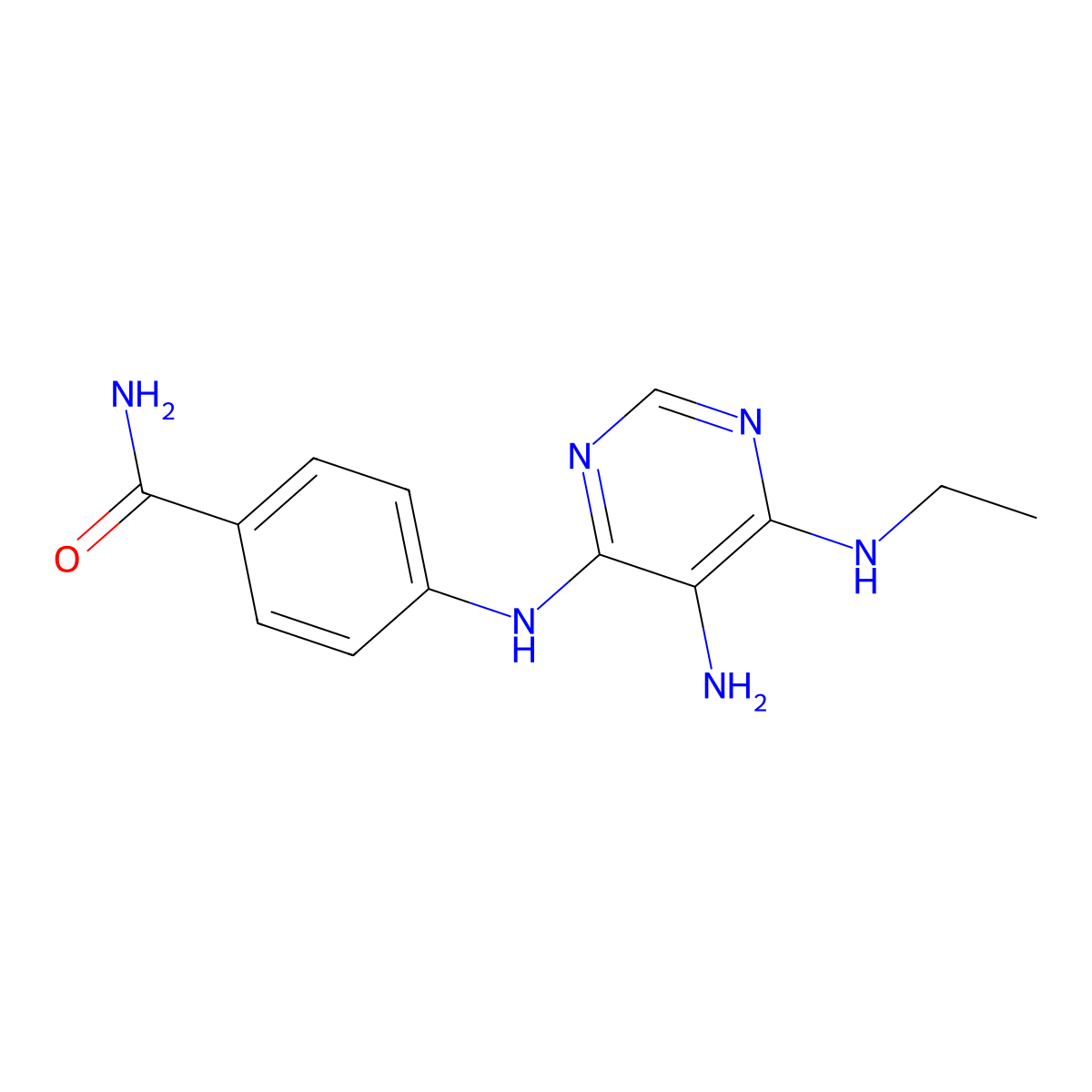 4-(5-Amino-6-(ethylamino)pyrimidin-4-ylamino)benzamide molecular structure, CAS 1206969-06-3