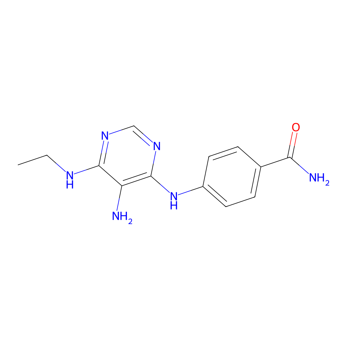 4-(5-Amino-6-(ethylamino)pyrimidin-4-ylamino)benzamide molecular structure, CAS 1206969-06-3