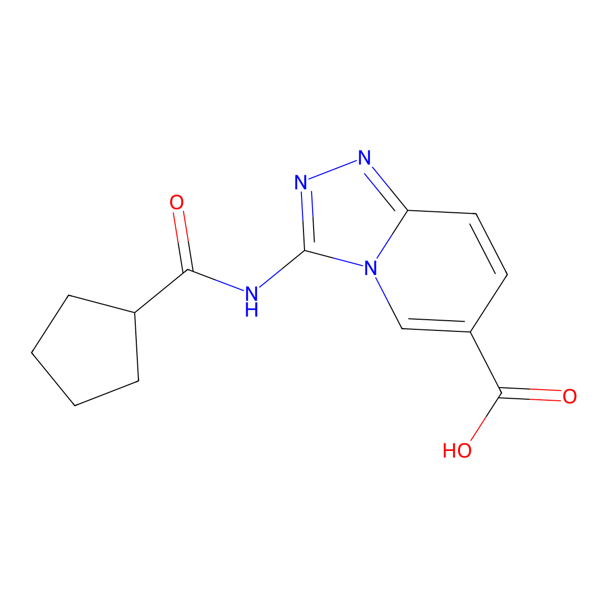 3-(Cyclopentanecarboxamido)-[1,2,4]triazolo[4,3-a]pyridine-6-carboxylic acid molecular structure, CAS 1206969-11-0