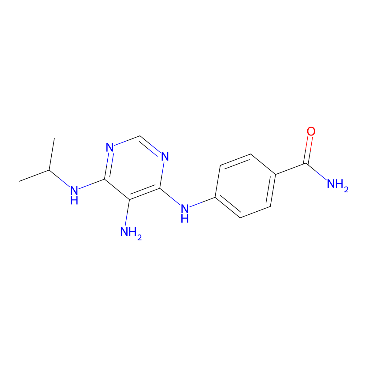 4-(5-Amino-6-(isopropylamino)pyrimidin-4-ylamino)benzamide molecular structure, CAS 1206969-23-4