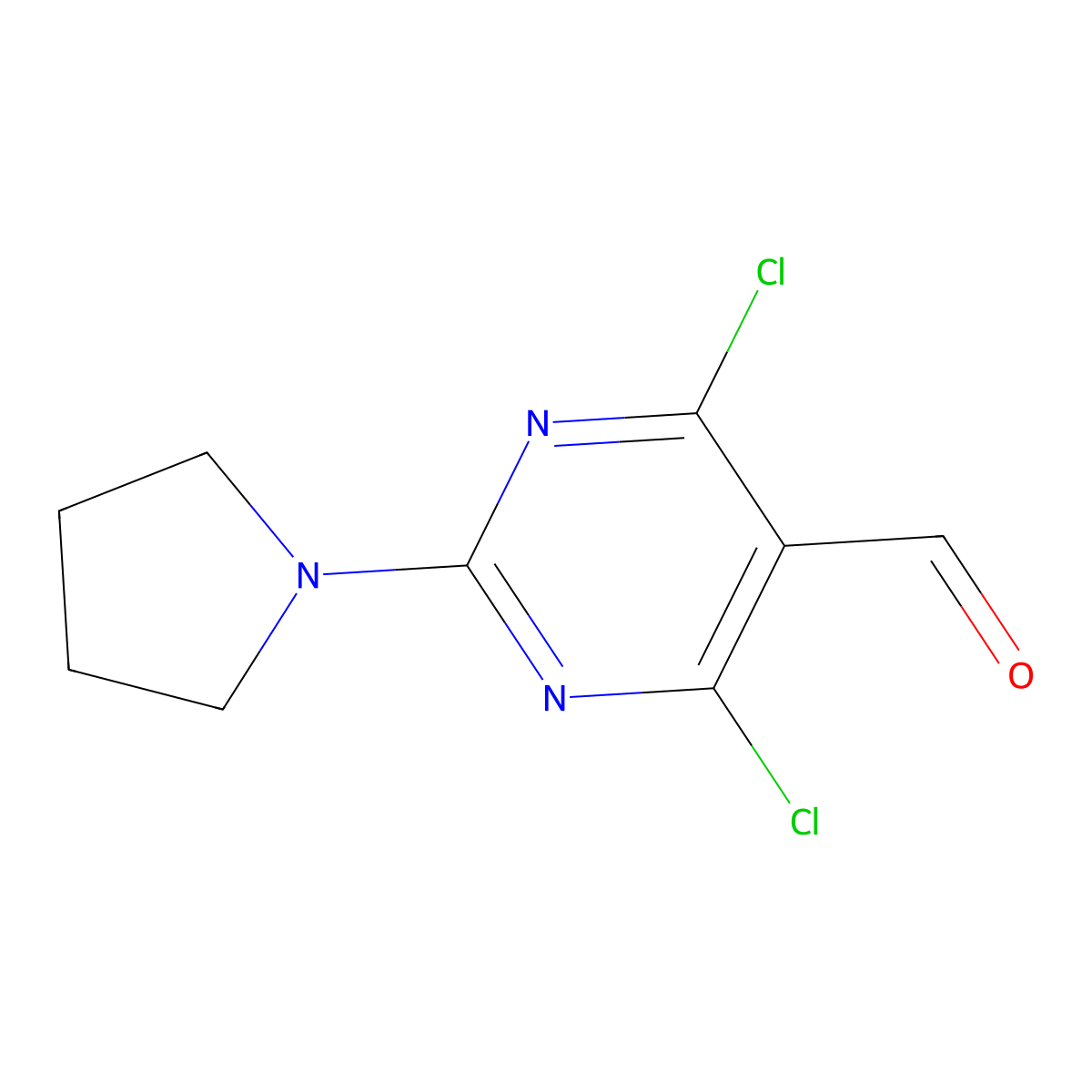 4,6-Dichloro-2-(pyrrolidin-1-yl)pyrimidine-5-carbaldehyde molecular structure, CAS 1206969-28-9