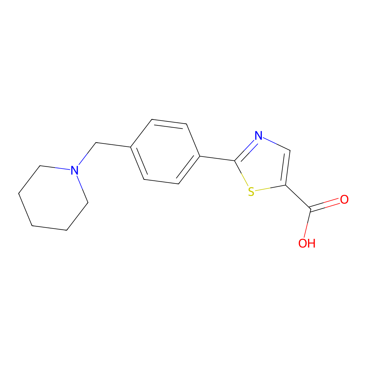 2-(4-((Piperidin-1-yl)methyl)phenyl)thiazole-5-carboxylic acid molecular structure, CAS 1206969-53-0