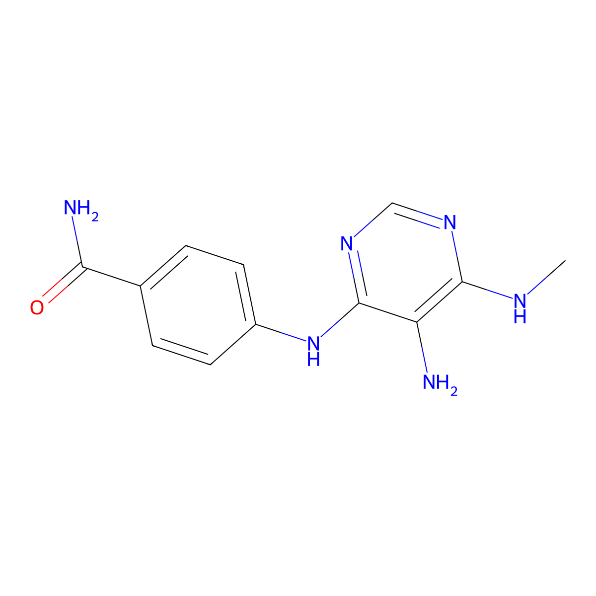 4-(5-Amino-6-(methylamino)pyrimidin-4-ylamino)benzamide molecular structure, CAS 1206969-74-5