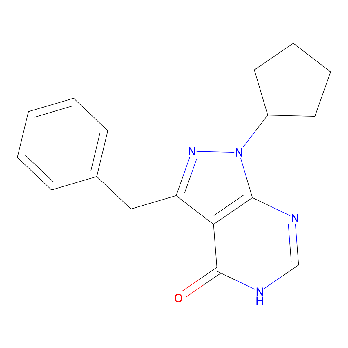 3-benzyl-1-cyclopentyl-1H-pyrazolo[3,4-d]pyrimidin-4-ol molecular structure, CAS 1206969-76-7