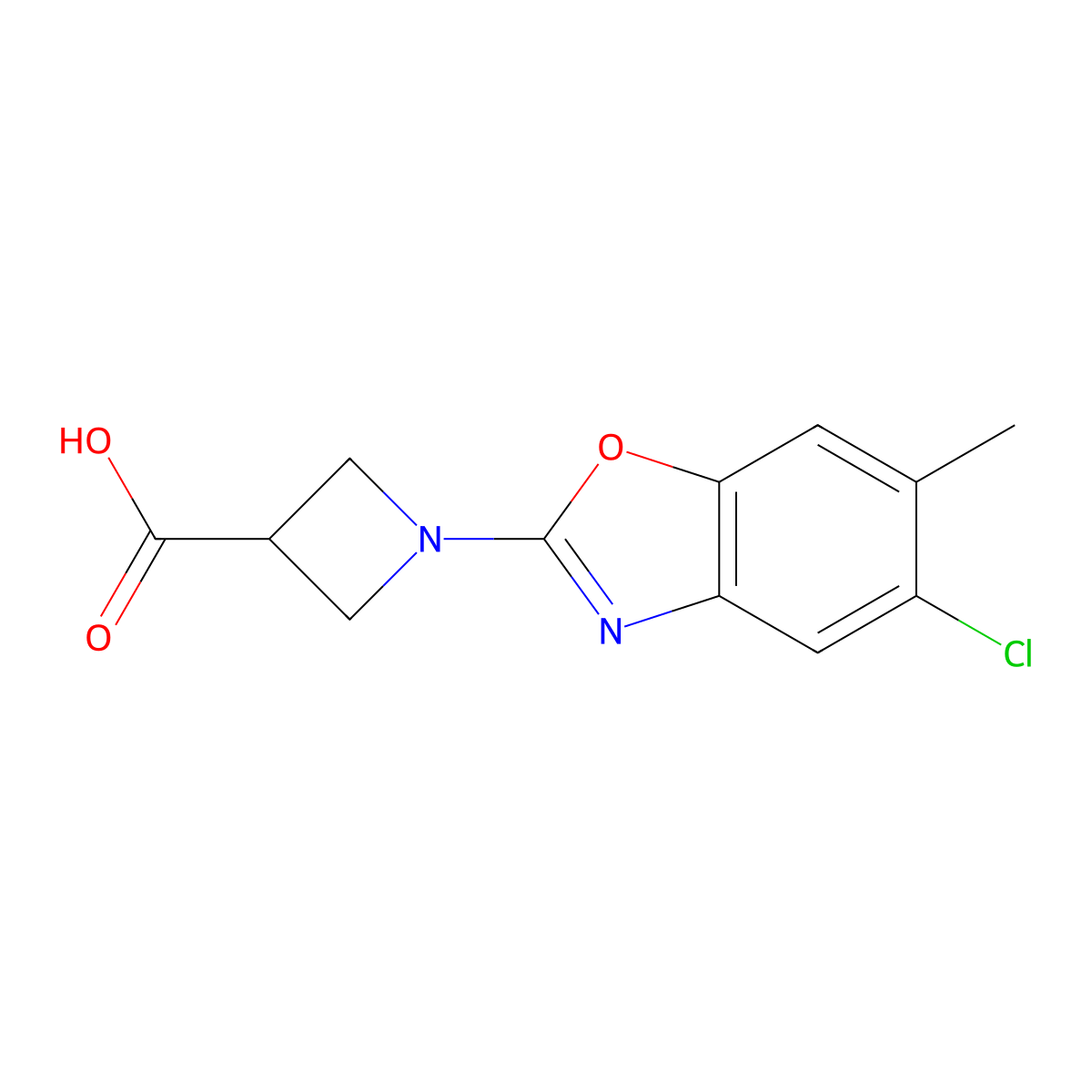 1-(5-Chloro-6-methylbenzo[d]oxazol-2-yl)azetidine-3-carboxylic acid molecular structure, CAS 1206970-04-8