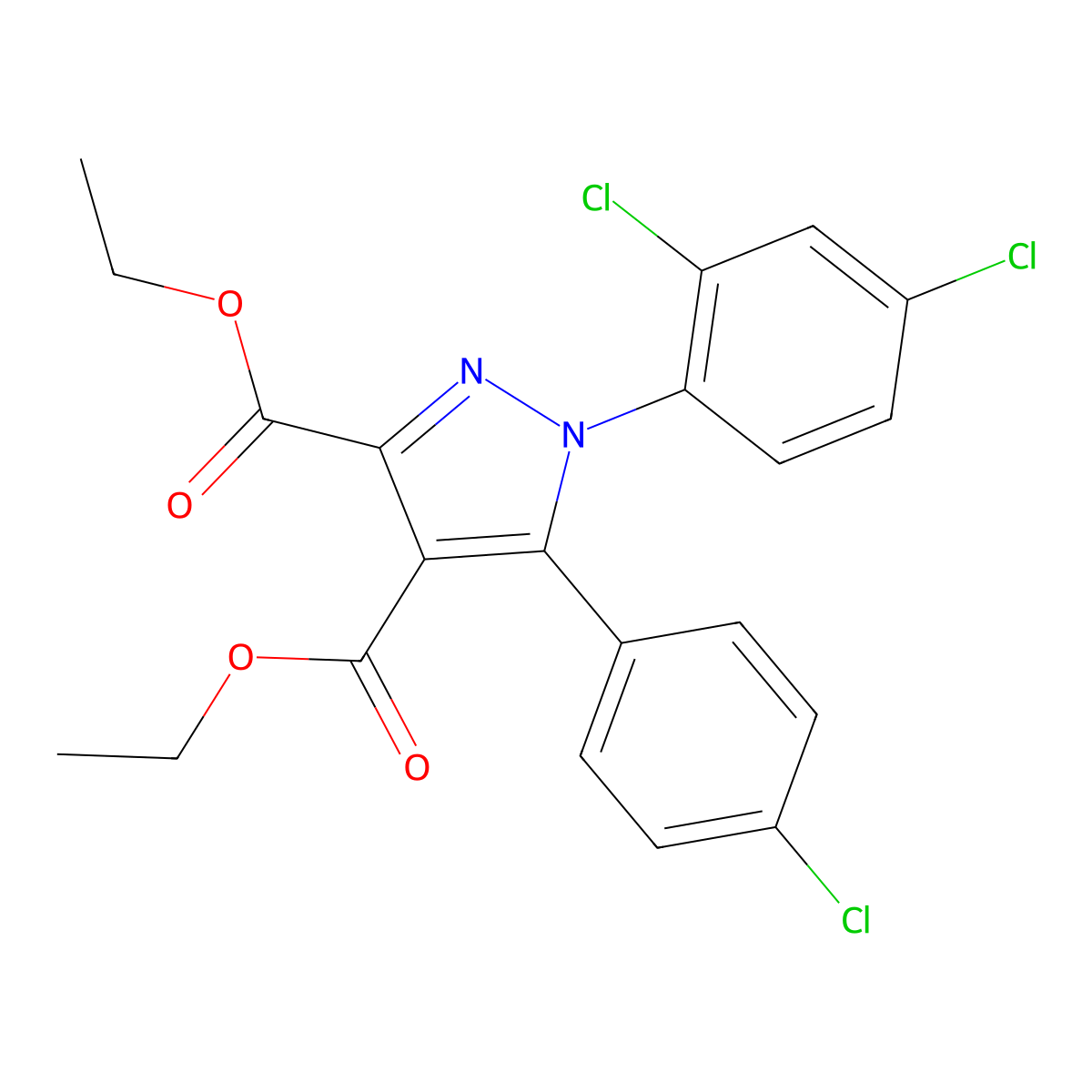 5-(4-Chloro-phenyl)-1-(2,4-dichloro-phenyl)-1H-pyrazole-3,4-dicarboxylic acid diethyl ester molecular structure, CAS 1206970-22-0