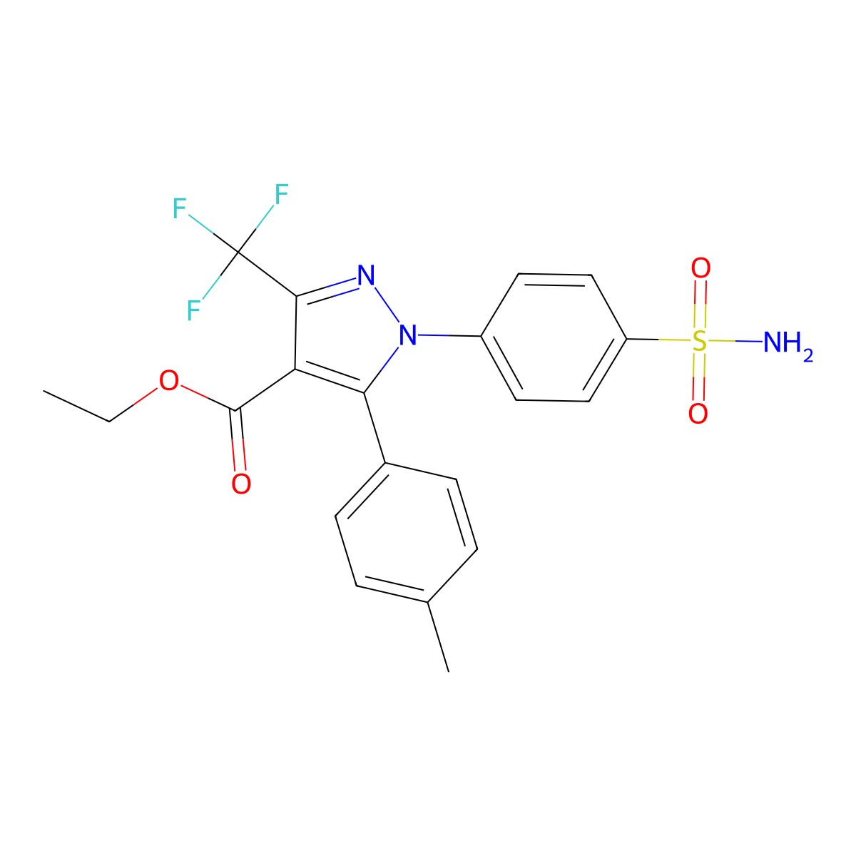 ethyl 1-(4-(aminosulfonyl)phenyl)-3-(trifluoromethyl)-5-p-tolyl-1H-pyrazole-4-carboxylate molecular structure, CAS 1206970-24-2