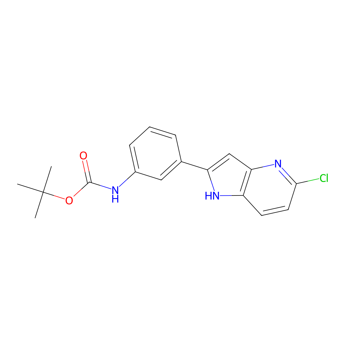 tert-butyl 3-(5-chloro-1H-pyrrolo[3,2-b]pyridin-2-yl)phenylcarbamate molecular structure, CAS 1206970-36-6