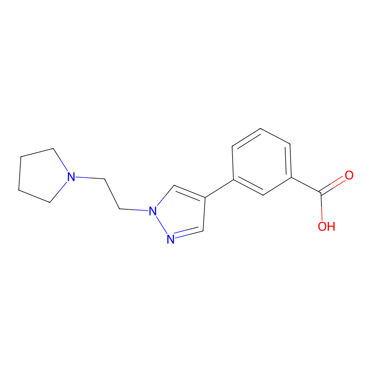 3-(1-(2-(pyrrolidin-1-yl)ethyl)-1H-pyrazol-4-yl)benzoic acid molecular structure, CAS 1206970-53-7