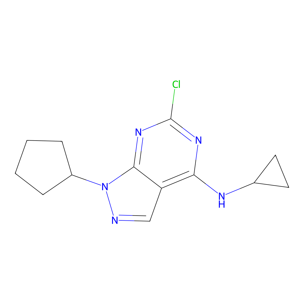 6-chloro-1-cyclopentyl-N-cyclopropyl-1H-pyrazolo[3,4-d]pyrimidin-4-amine molecular structure, CAS 1206970-55-9
