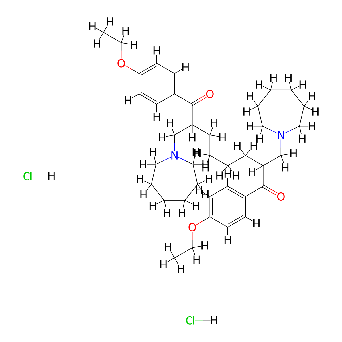 1,8-Octanedione, 1,8-bis(4-ethoxyphenyl)-2,7-bis((hexahydro-1H-azepin-1-yl)methyl)-, dihydrochloride molecular structure, CAS 120698-35-3