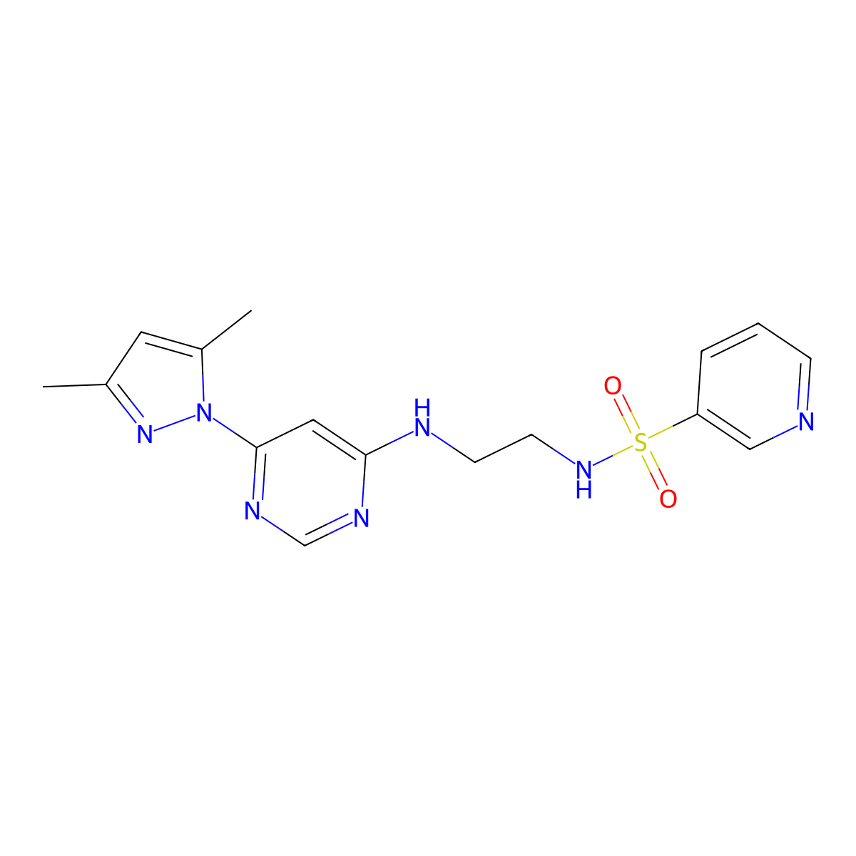 N-(2-{[6-(3,5-dimethyl-1H-pyrazol-1-yl)pyrimidin-4-yl]amino}ethyl)pyridine-3-sulfonamide molecular structure, CAS 1206984-63-5