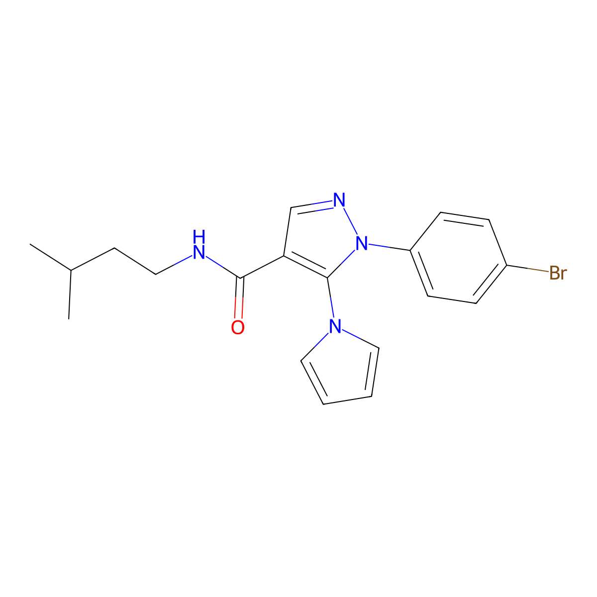 1-(4-bromophenyl)-N-isopentyl-5-(1H-pyrrol-1-yl)-1H-pyrazole-4-carboxamide molecular structure, CAS 1206984-66-8