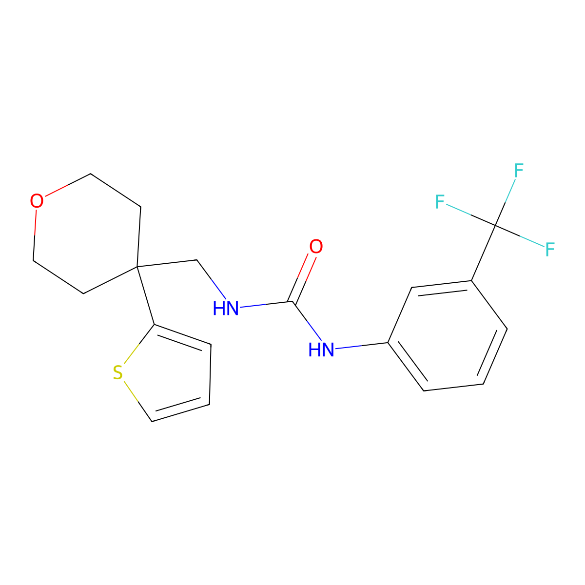 1-((4-(thiophen-2-yl)tetrahydro-2H-pyran-4-yl)methyl)-3-(3-(trifluoromethyl)phenyl)urea molecular structure, CAS 1206984-78-2