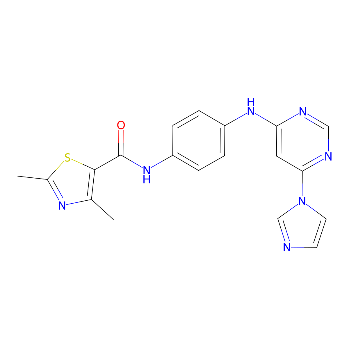 N-(4-((6-(1H-imidazol-1-yl)pyrimidin-4-yl)amino)phenyl)-2,4-dimethylthiazole-5-carboxamide molecular structure, CAS 1206984-84-0