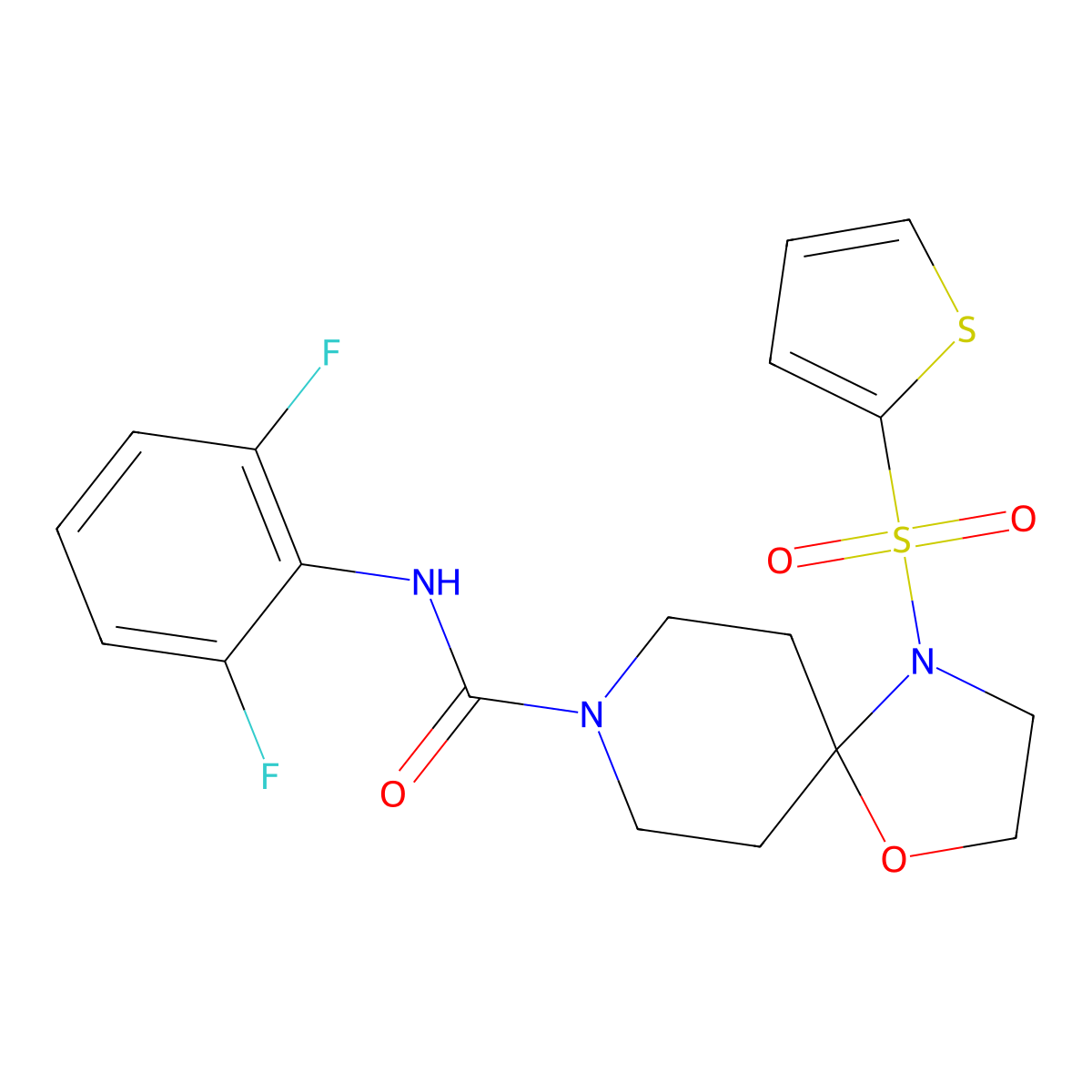 N-(2,6-difluorophenyl)-4-(thiophen-2-ylsulfonyl)-1-oxa-4,8-diazaspiro[4.5]decane-8-carboxamide molecular structure, CAS 1206984-88-4