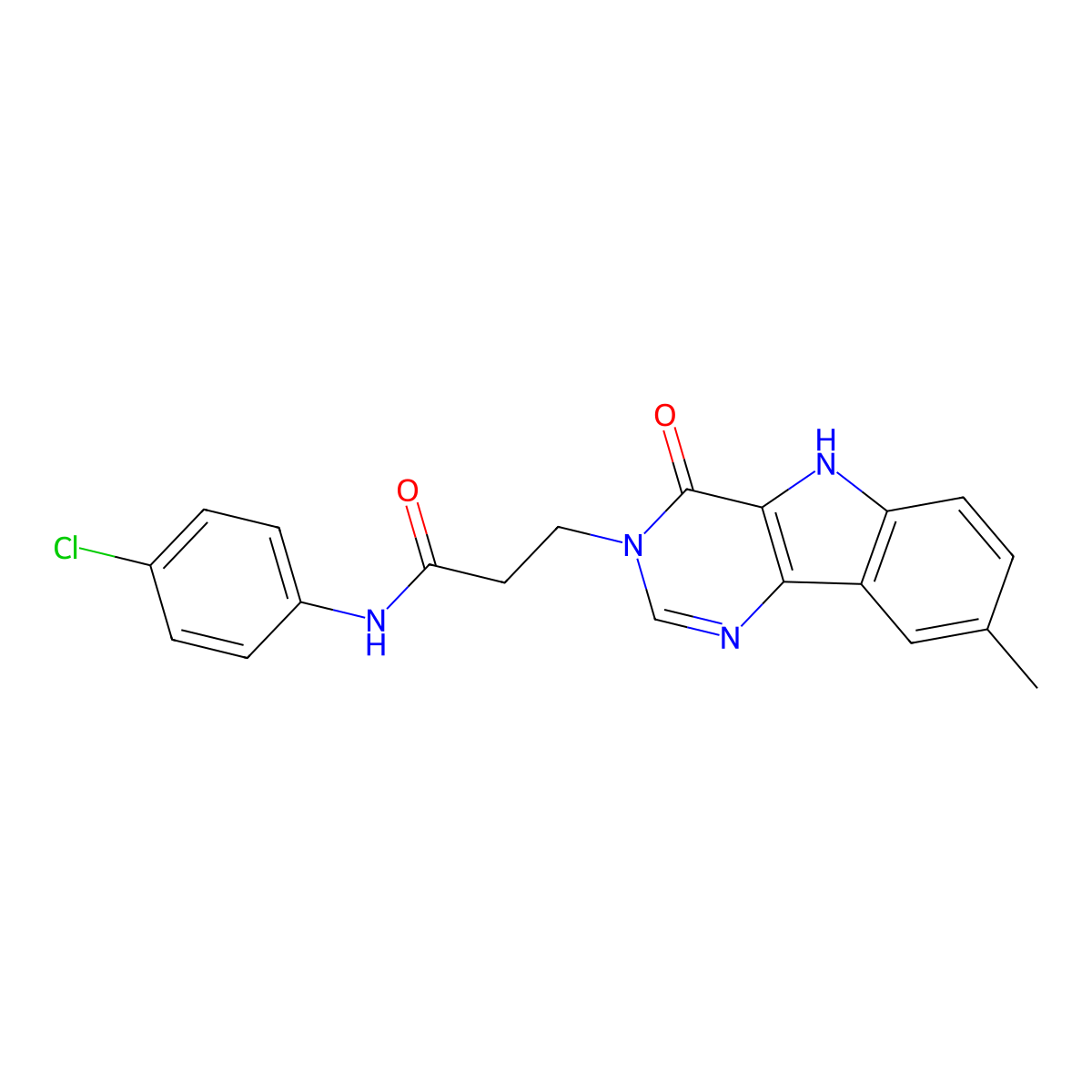 N-(4-chlorophenyl)-3-(8-methyl-4-oxo-4,5-dihydro-3H-pyrimido[5,4-b]indol-3-yl)propanamide molecular structure, CAS 1206984-89-5