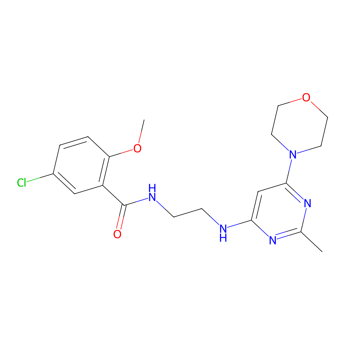 5-chloro-2-methoxy-N-(2-((2-methyl-6-morpholinopyrimidin-4-yl)amino)ethyl)benzamide molecular structure, CAS 1206984-90-8