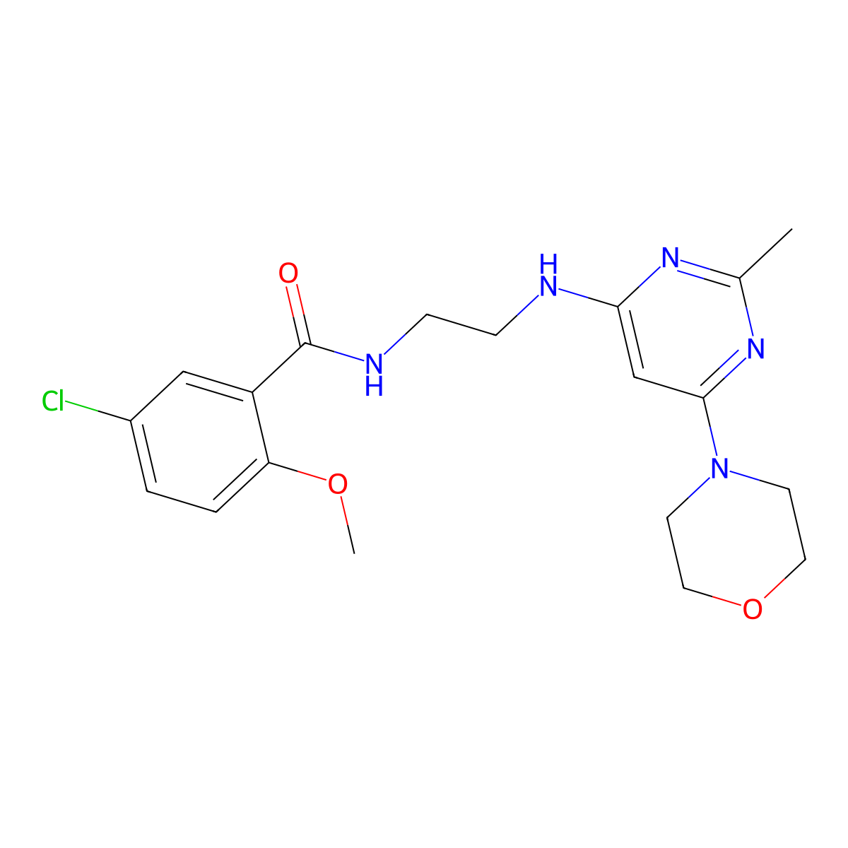 5-chloro-2-methoxy-N-(2-((2-methyl-6-morpholinopyrimidin-4-yl)amino)ethyl)benzamide molecular structure, CAS 1206984-90-8