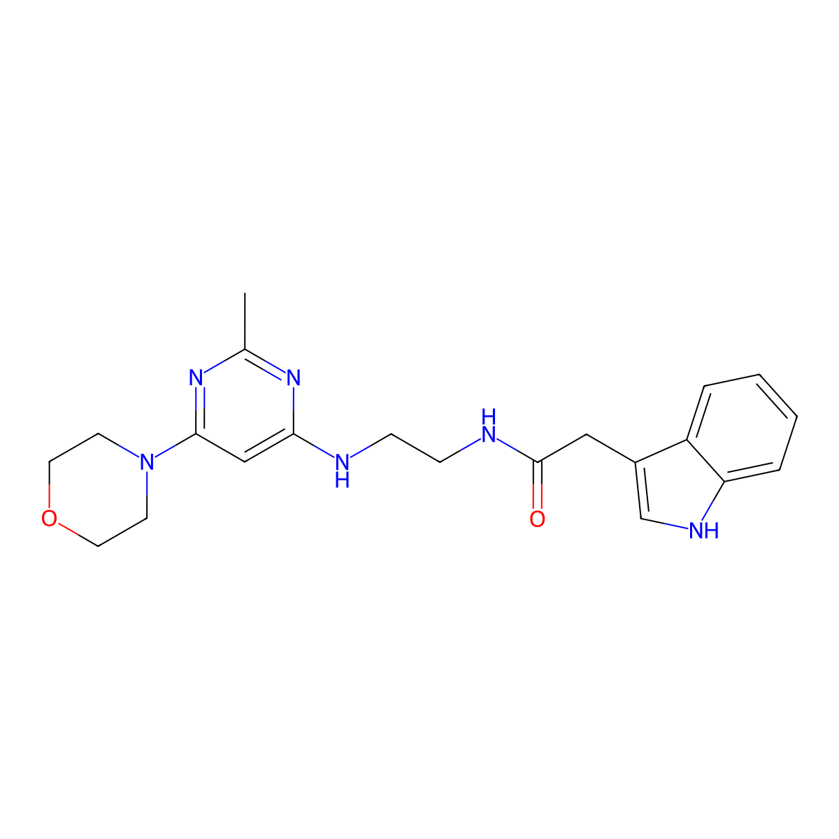 2-(1H-indol-3-yl)-N-(2-((2-methyl-6-morpholinopyrimidin-4-yl)amino)ethyl)acetamide molecular structure, CAS 1206984-92-0
