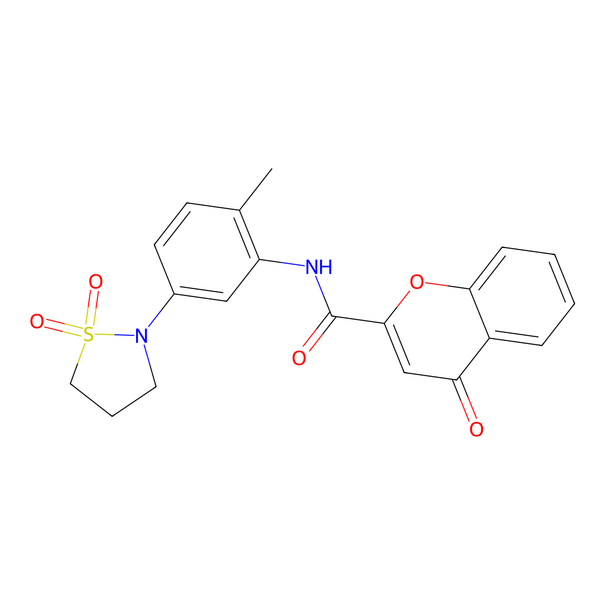 N-[5-(1,1-dioxo-1lambda6,2-thiazolidin-2-yl)-2-methylphenyl]-4-oxo-4H-chromene-2-carboxamide molecular structure, CAS 1206984-96-4