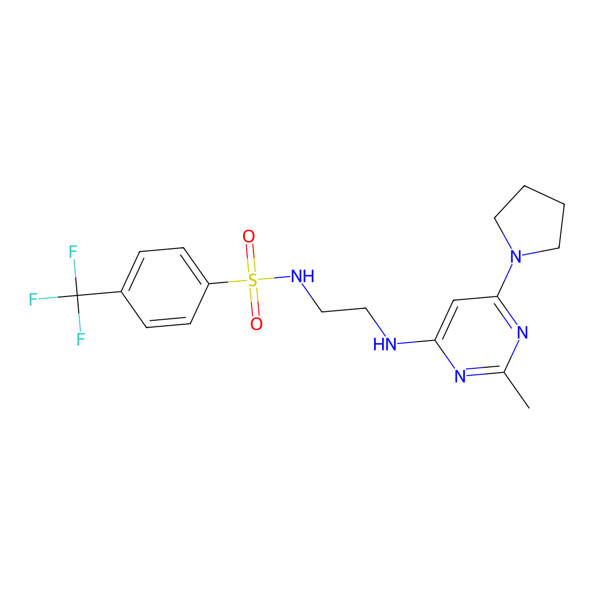 N-(2-((2-methyl-6-(pyrrolidin-1-yl)pyrimidin-4-yl)amino)ethyl)-4-(trifluoromethyl)benzenesulfonamide molecular structure, CAS 1206985-01-4