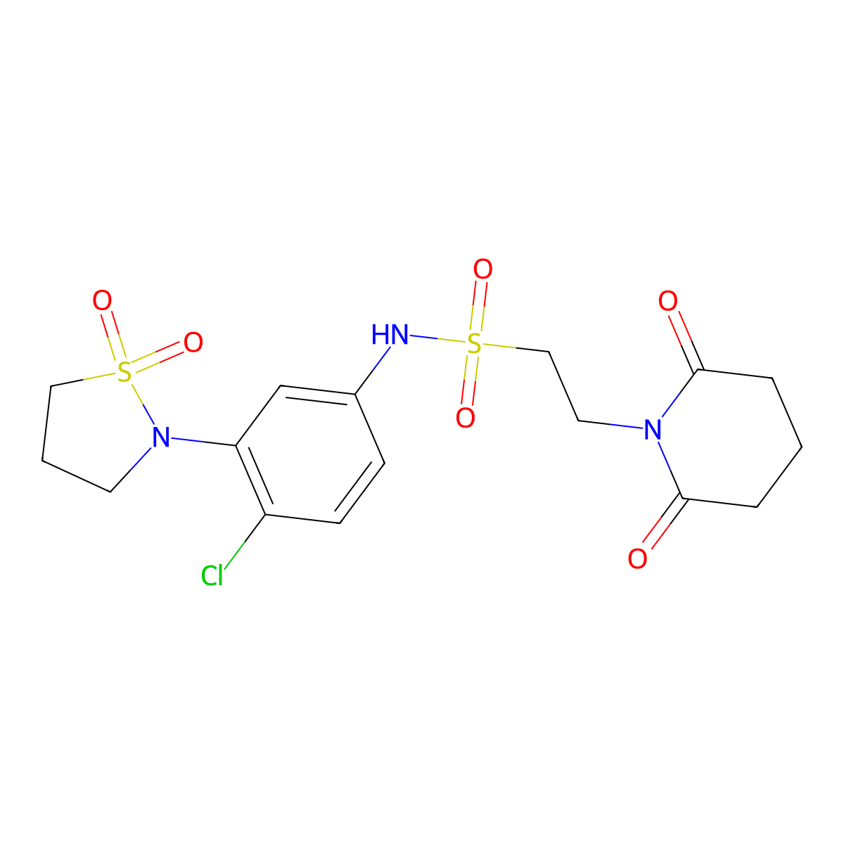 N-(4-chloro-3-(1,1-dioxidoisothiazolidin-2-yl)phenyl)-2-(2,6-dioxopiperidin-1-yl)ethanesulfonamide molecular structure, CAS 1206985-02-5