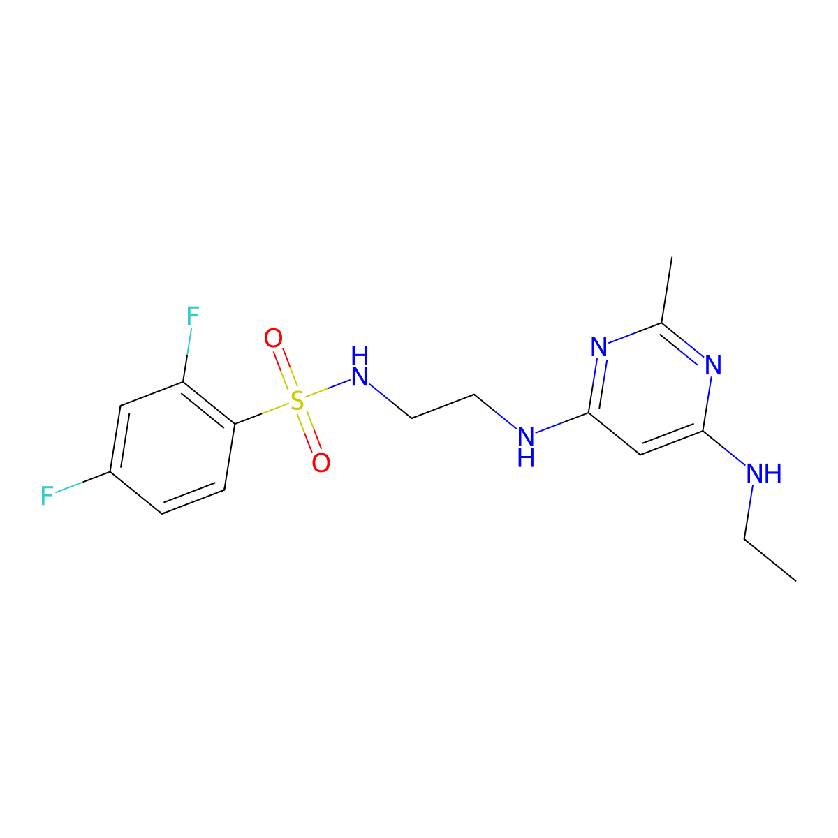 N-(2-((6-(ethylamino)-2-methylpyrimidin-4-yl)amino)ethyl)-2,4-difluorobenzenesulfonamide molecular structure, CAS 1206985-05-8