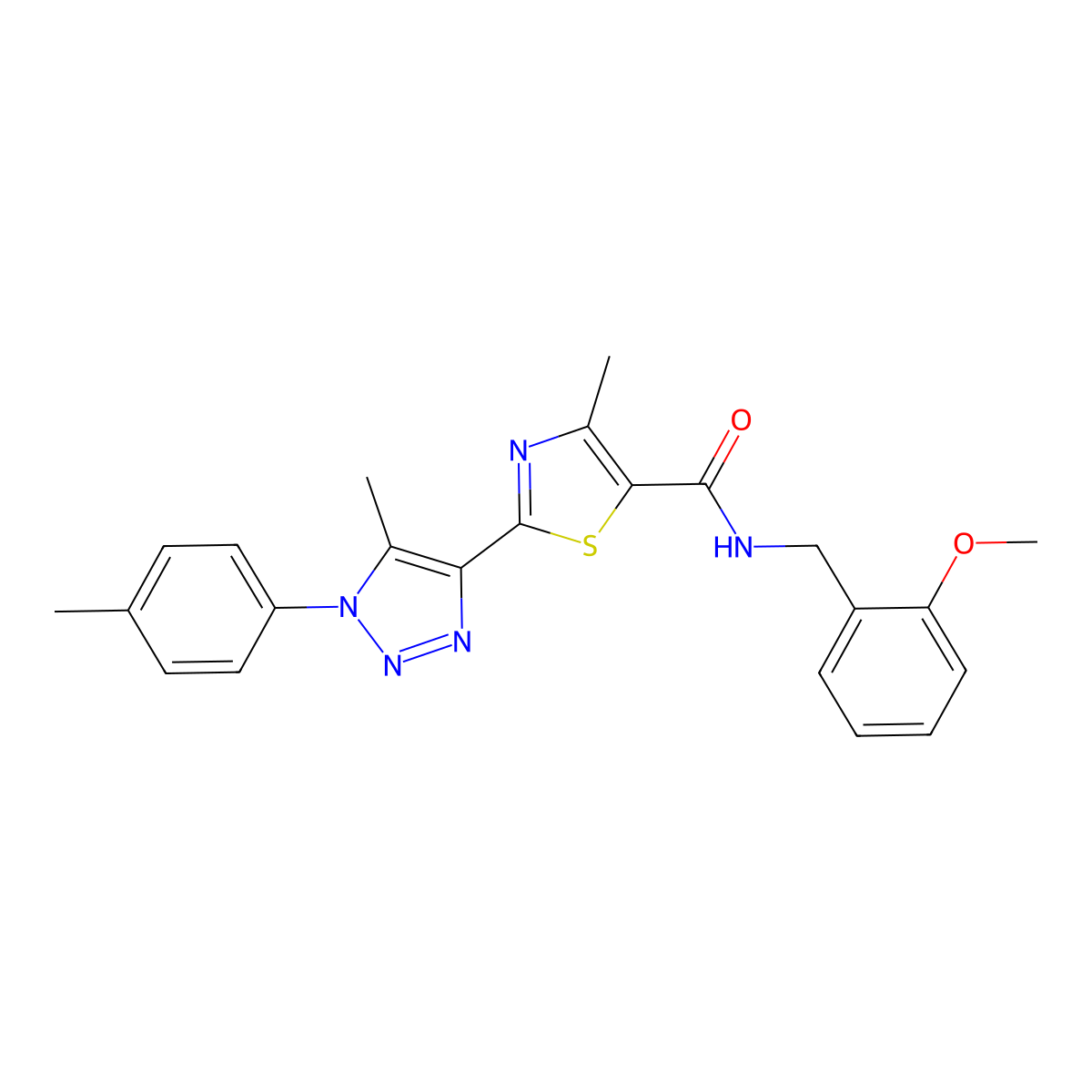 N-(2-methoxybenzyl)-4-methyl-2-(5-methyl-1-(p-tolyl)-1H-1,2,3-triazol-4-yl)thiazole-5-carboxamide molecular structure, CAS 1206985-06-9
