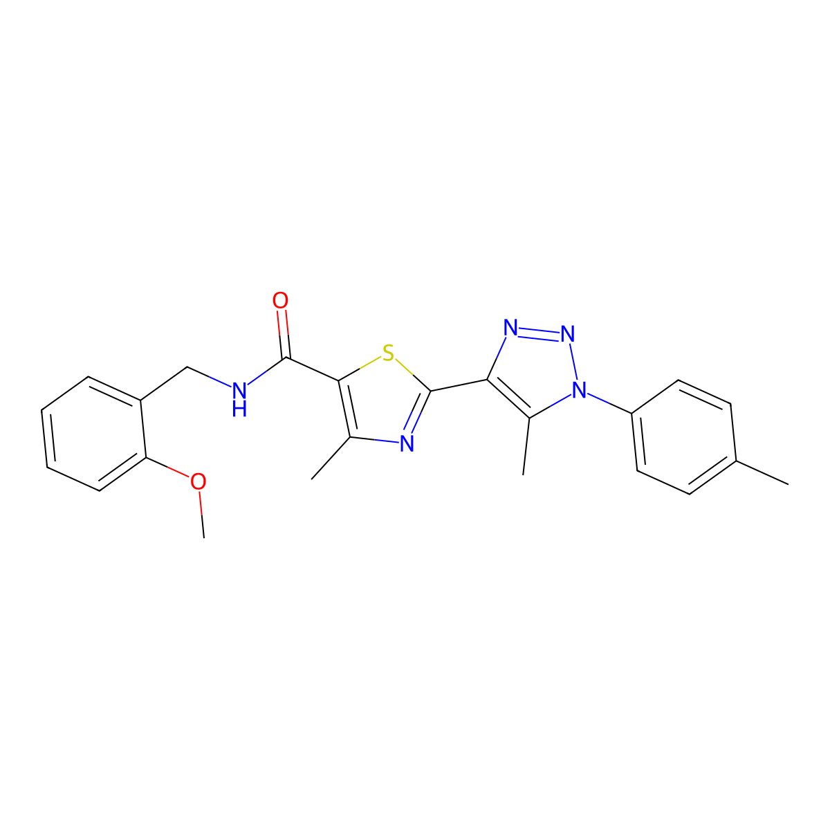 N-(2-methoxybenzyl)-4-methyl-2-(5-methyl-1-(p-tolyl)-1H-1,2,3-triazol-4-yl)thiazole-5-carboxamide molecular structure, CAS 1206985-06-9