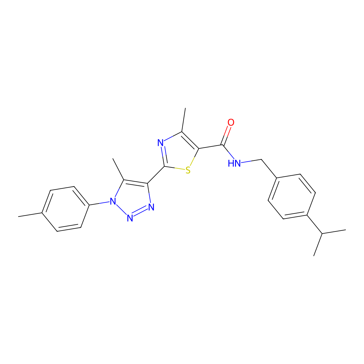 N-(4-isopropylbenzyl)-4-methyl-2-(5-methyl-1-(p-tolyl)-1H-1,2,3-triazol-4-yl)thiazole-5-carboxamide molecular structure, CAS 1206985-09-2