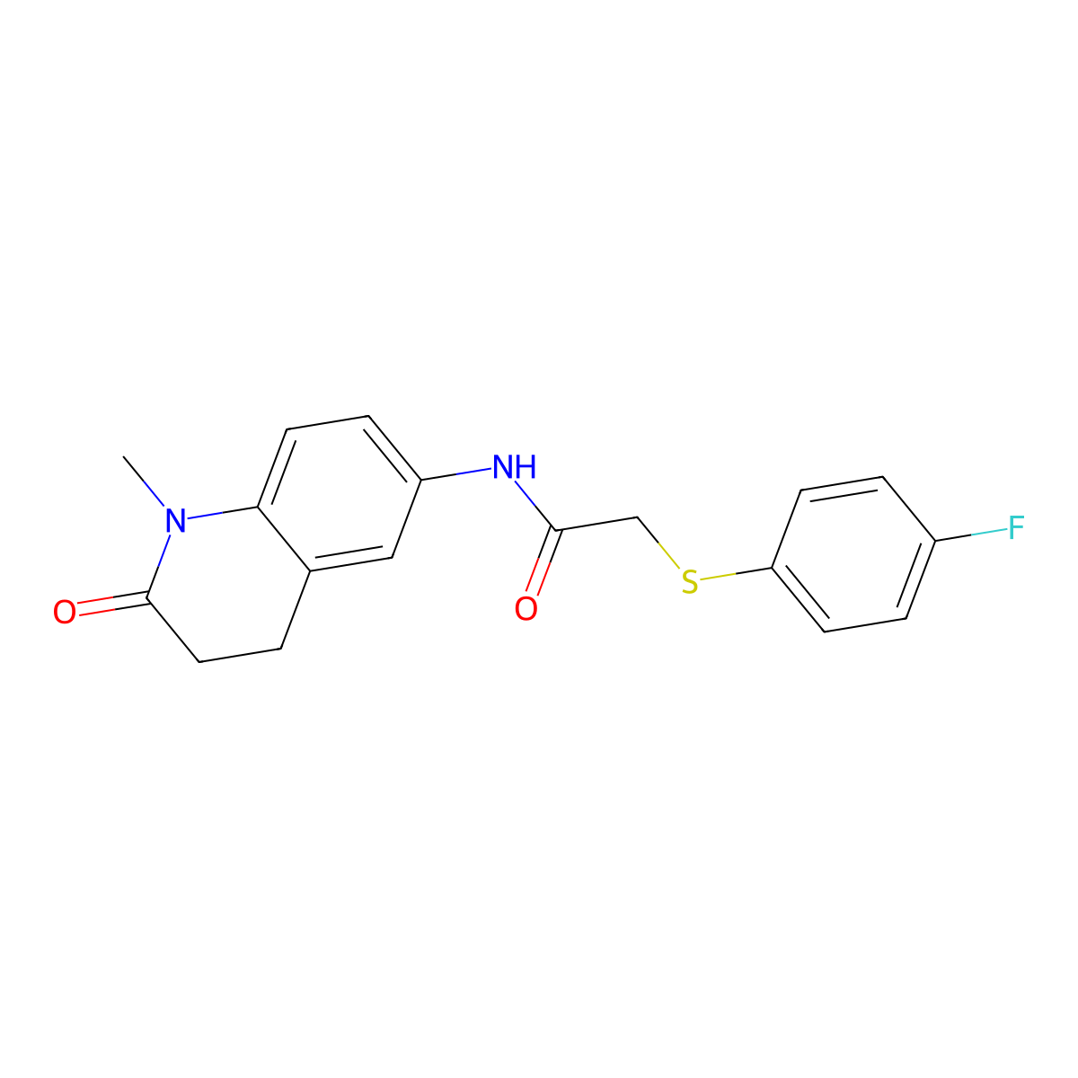 2-((4-fluorophenyl)thio)-N-(1-methyl-2-oxo-1,2,3,4-tetrahydroquinolin-6-yl)acetamide molecular structure, CAS 1206985-14-9