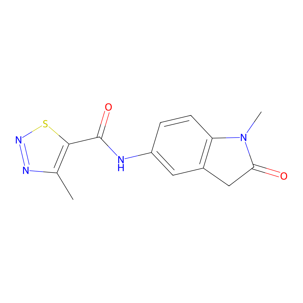 4-methyl-N-(1-methyl-2-oxoindolin-5-yl)-1,2,3-thiadiazole-5-carboxamide molecular structure, CAS 1206985-17-2
