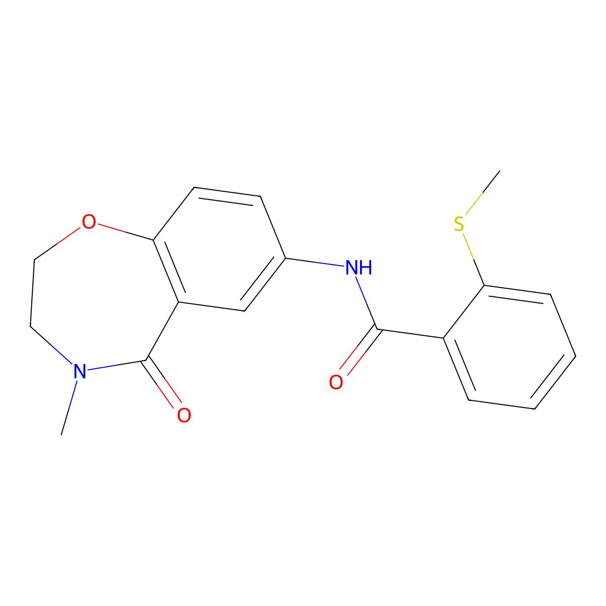 N-(4-methyl-5-oxo-2,3,4,5-tetrahydrobenzo[f][1,4]oxazepin-7-yl)-2-(methylthio)benzamide molecular structure, CAS 1206985-25-2