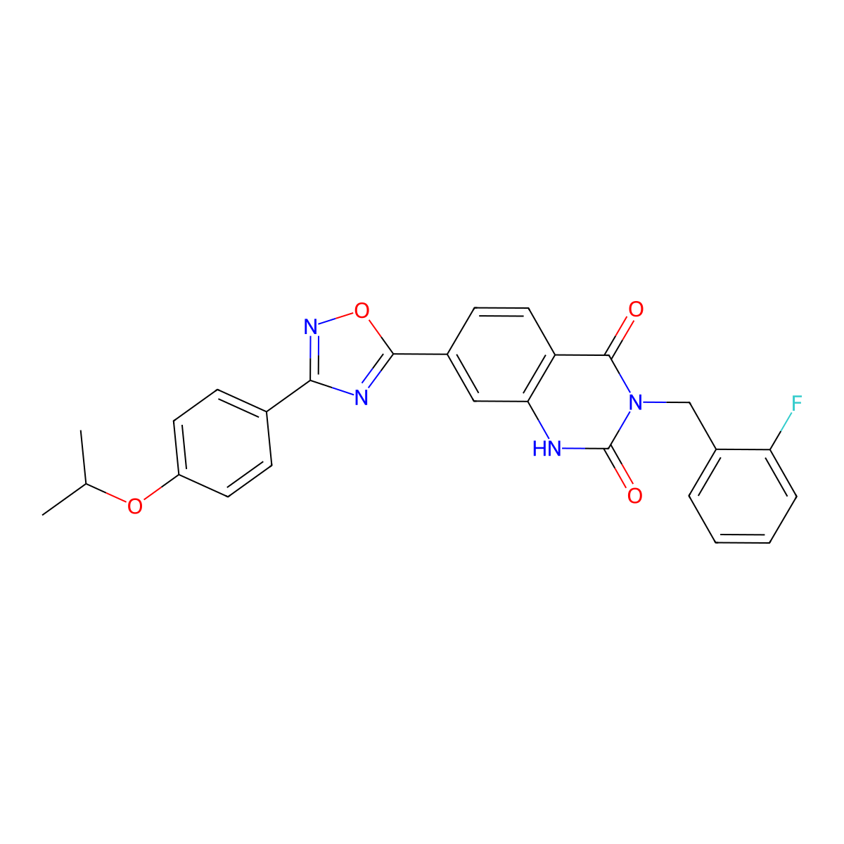 3-(2-fluorobenzyl)-7-(3-(4-isopropoxyphenyl)-1,2,4-oxadiazol-5-yl)quinazoline-2,4(1H,3H)-dione molecular structure, CAS 1206985-27-4
