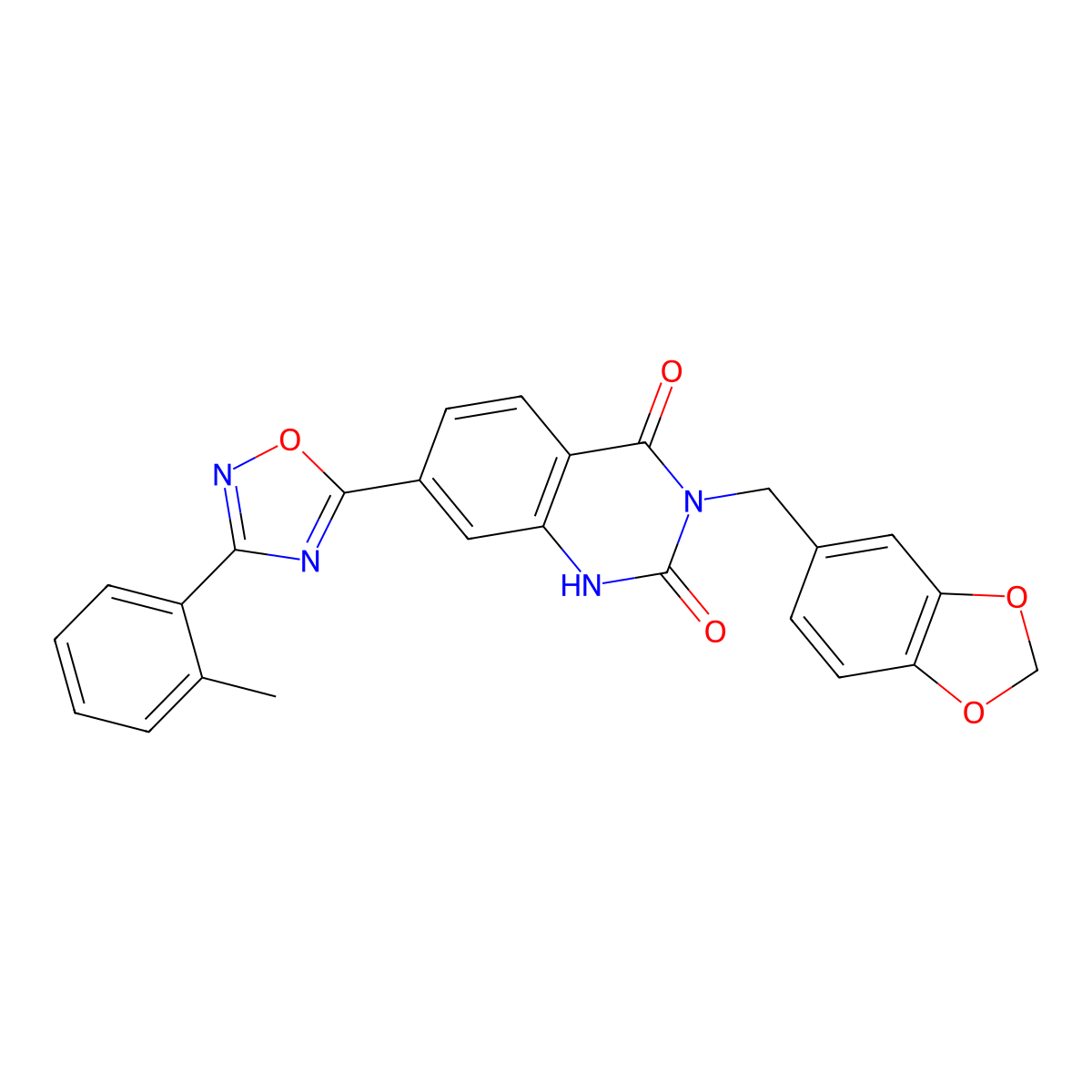 3-[(2H-1,3-benzodioxol-5-yl)methyl]-7-[3-(2-methylphenyl)-1,2,4-oxadiazol-5-yl]-1,2,3,4-tetrahydroquinazoline-2,4-dione molecular structure, CAS 1206985-29-6