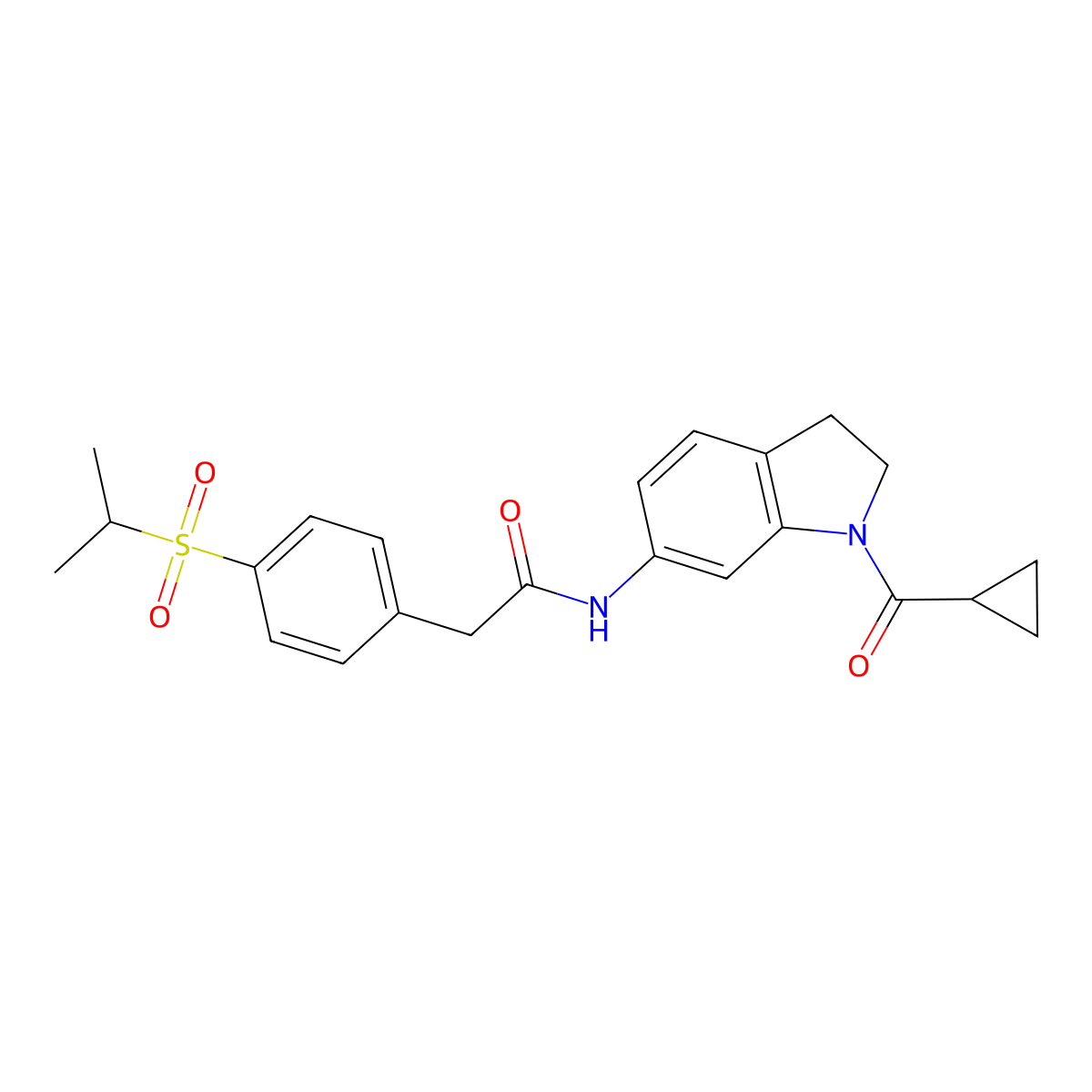 N-(1-(cyclopropanecarbonyl)indolin-6-yl)-2-(4-(isopropylsulfonyl)phenyl)acetamide molecular structure, CAS 1206985-30-9