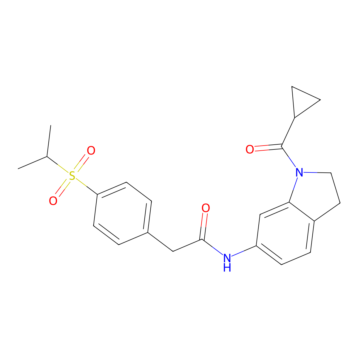 N-(1-(cyclopropanecarbonyl)indolin-6-yl)-2-(4-(isopropylsulfonyl)phenyl)acetamide molecular structure, CAS 1206985-30-9