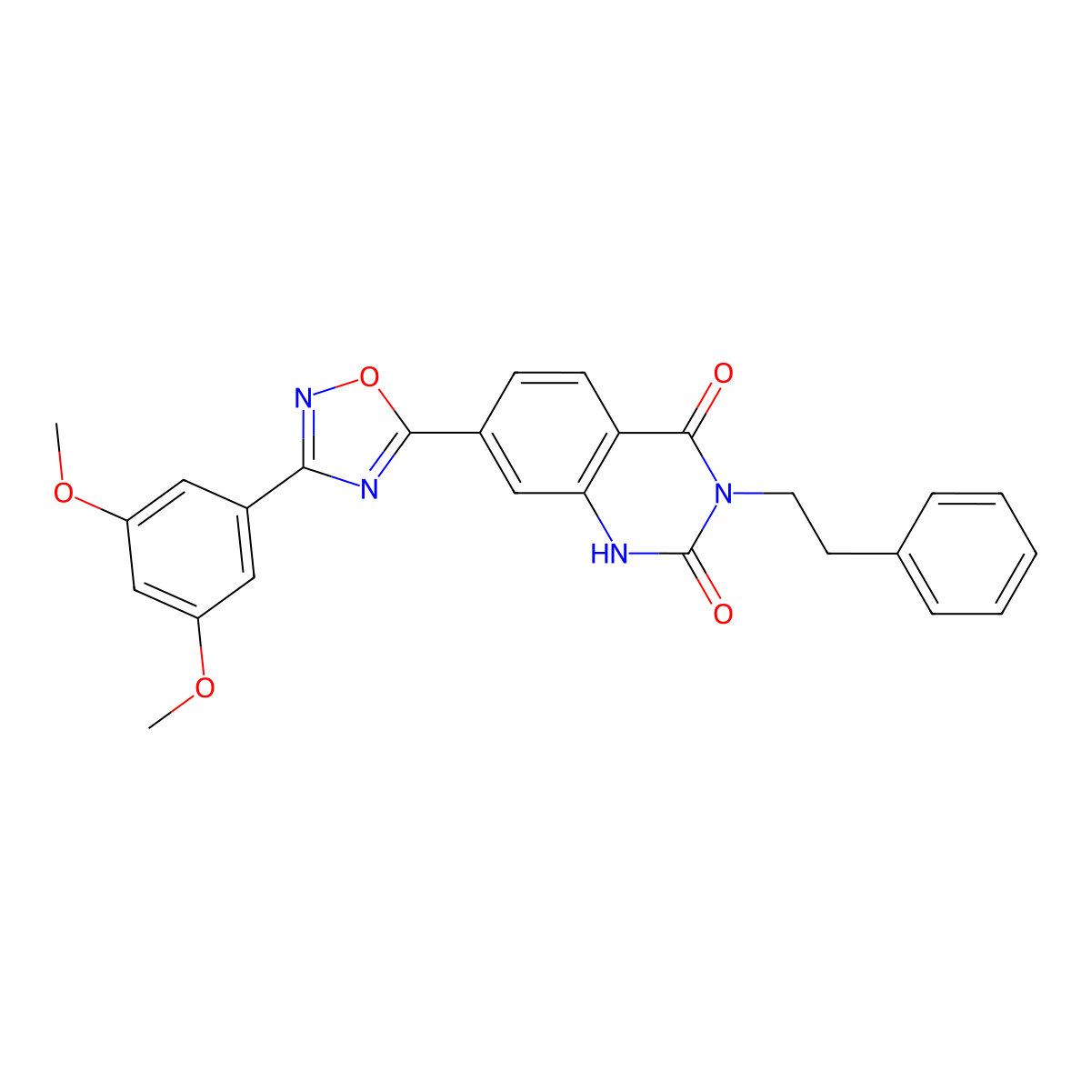 7-(3-(3,5-dimethoxyphenyl)-1,2,4-oxadiazol-5-yl)-3-phenethylquinazoline-2,4(1H,3H)-dione molecular structure, CAS 1206985-36-5
