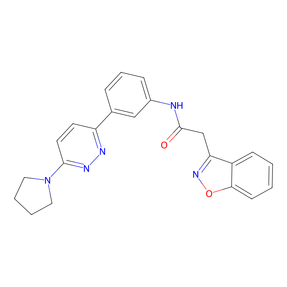 2-(benzo[d]isoxazol-3-yl)-N-(3-(6-(pyrrolidin-1-yl)pyridazin-3-yl)phenyl)acetamide molecular structure, CAS 1206985-37-6