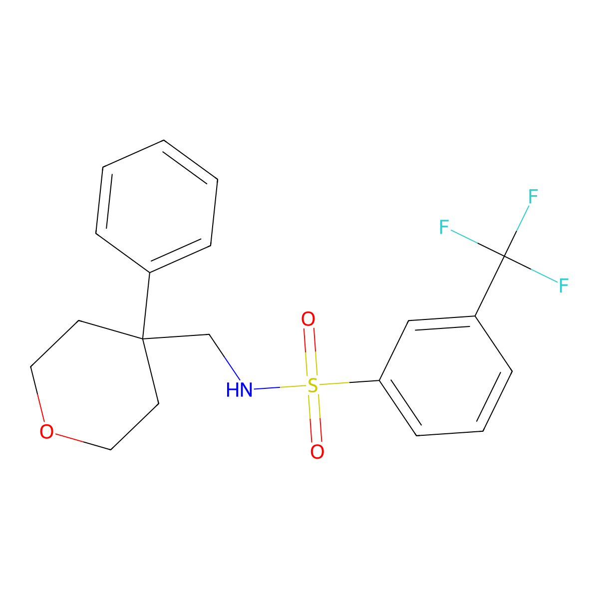 N-[(4-phenyloxan-4-yl)methyl]-3-(trifluoromethyl)benzene-1-sulfonamide molecular structure, CAS 1206985-38-7