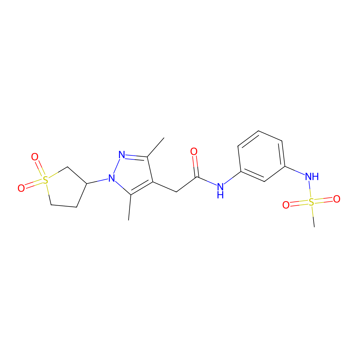 2-(1-(1,1-dioxidotetrahydrothiophen-3-yl)-3,5-dimethyl-1H-pyrazol-4-yl)-N-(3-(methylsulfonamido)phenyl)acetamide molecular structure, CAS 1206985-42-3