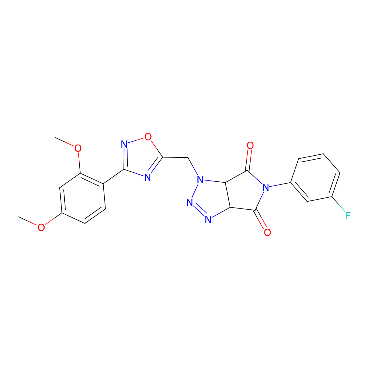1-((3-(2,4-dimethoxyphenyl)-1,2,4-oxadiazol-5-yl)methyl)-5-(3-fluorophenyl)-1,6a-dihydropyrrolo[3,4-d][1,2,3]triazole-4,6(3aH,5H)-dione molecular structure, CAS 1206985-43-4