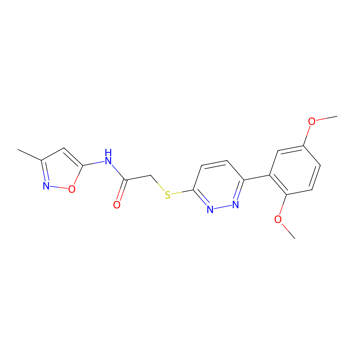 2-((6-(2,5-dimethoxyphenyl)pyridazin-3-yl)thio)-N-(3-methylisoxazol-5-yl)acetamide molecular structure, CAS 1206985-46-7