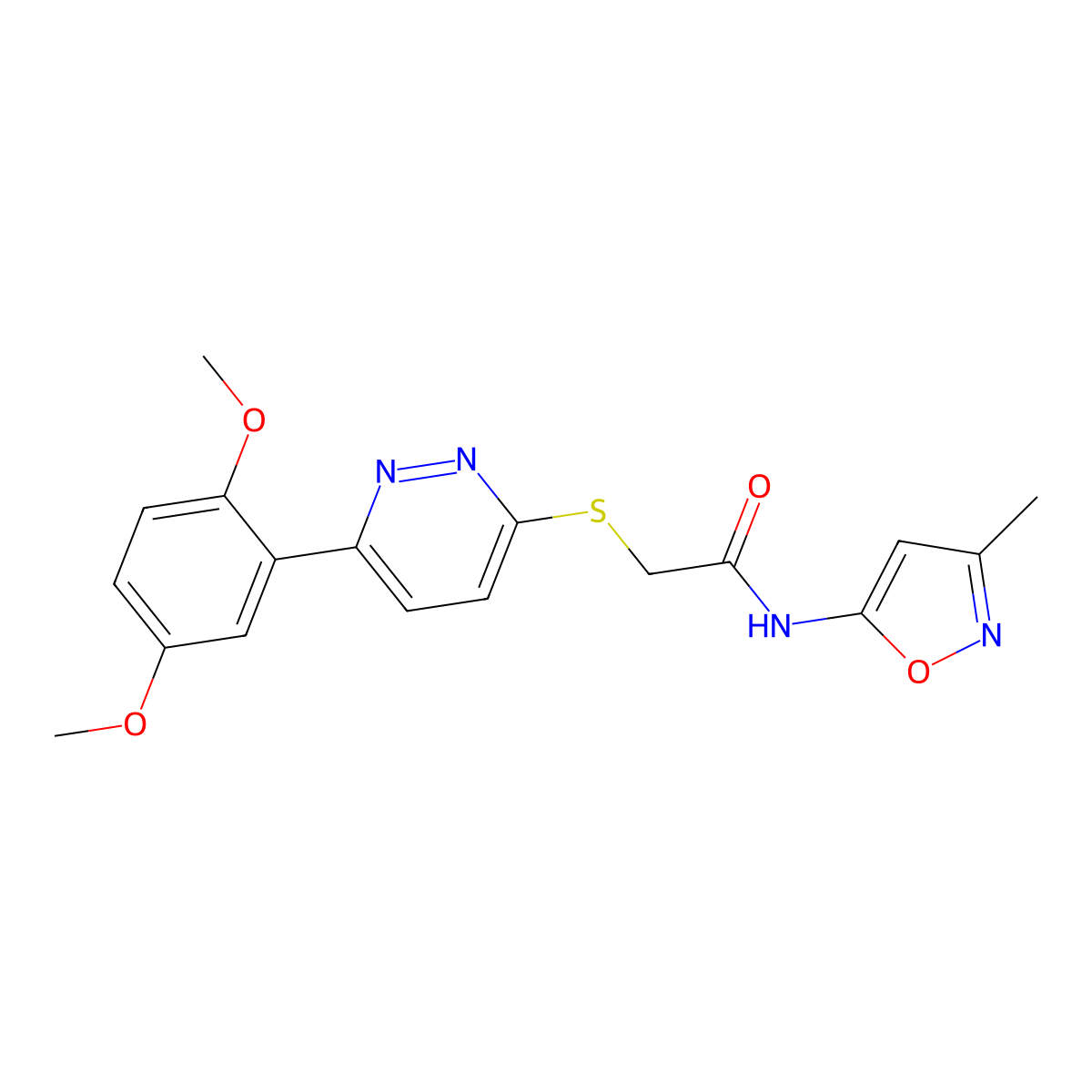 2-((6-(2,5-dimethoxyphenyl)pyridazin-3-yl)thio)-N-(3-methylisoxazol-5-yl)acetamide molecular structure, CAS 1206985-46-7