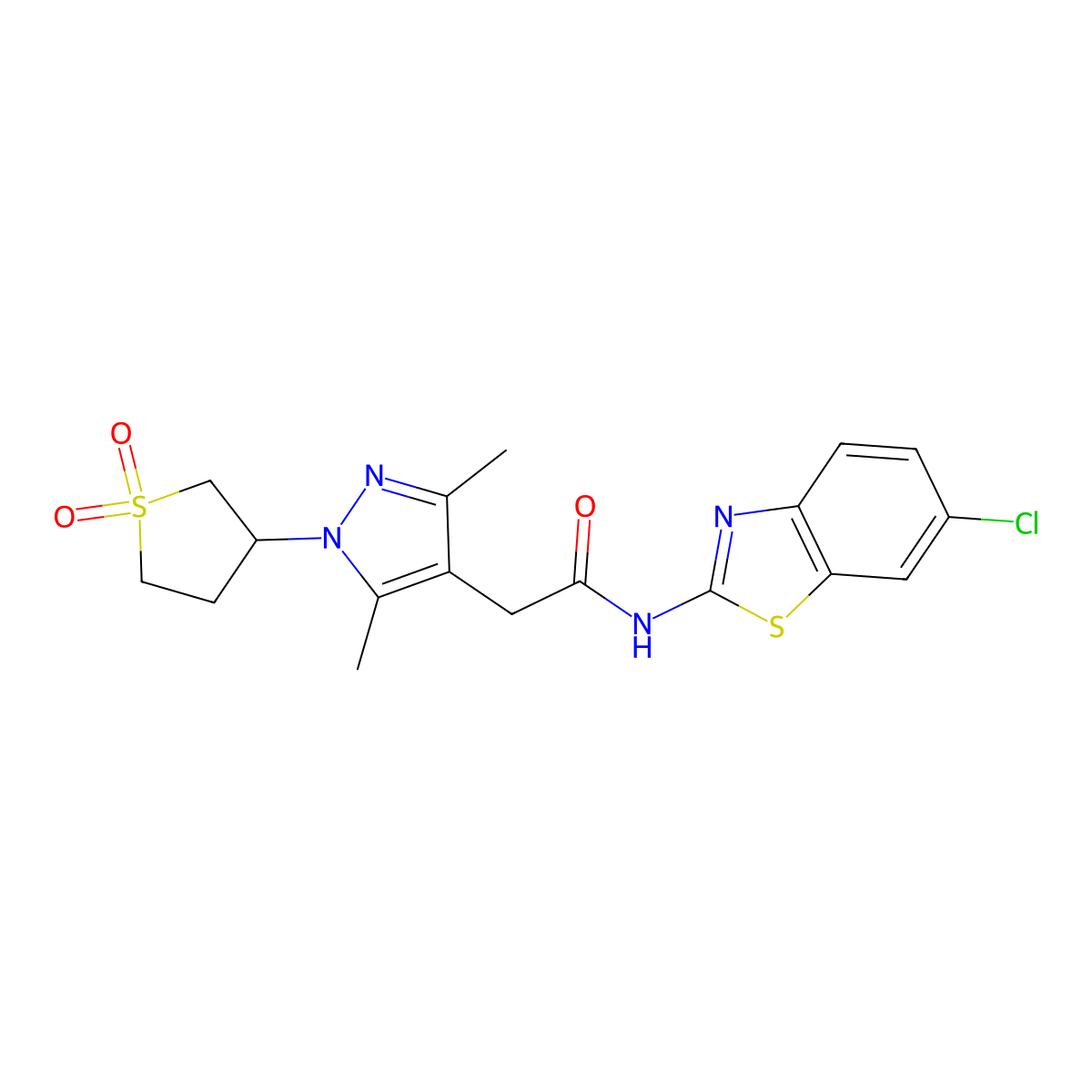 N-(6-chlorobenzo[d]thiazol-2-yl)-2-(1-(1,1-dioxidotetrahydrothiophen-3-yl)-3,5-dimethyl-1H-pyrazol-4-yl)acetamide molecular structure, CAS 1206985-49-0