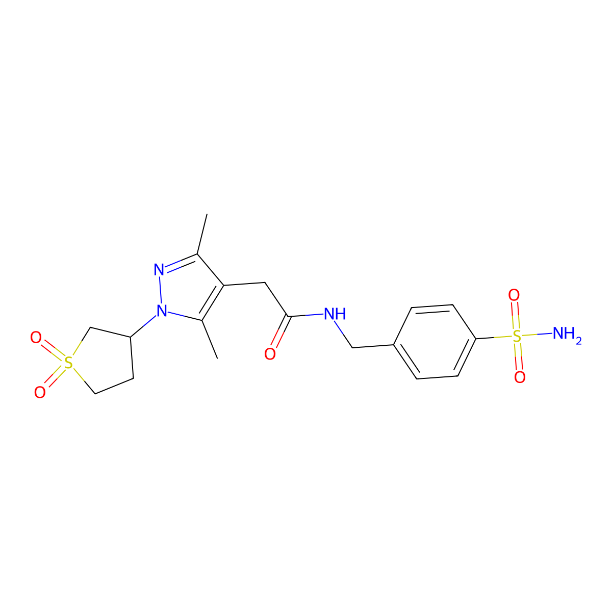 2-(1-(1,1-dioxidotetrahydrothiophen-3-yl)-3,5-dimethyl-1H-pyrazol-4-yl)-N-(4-sulfamoylbenzyl)acetamide molecular structure, CAS 1206985-50-3