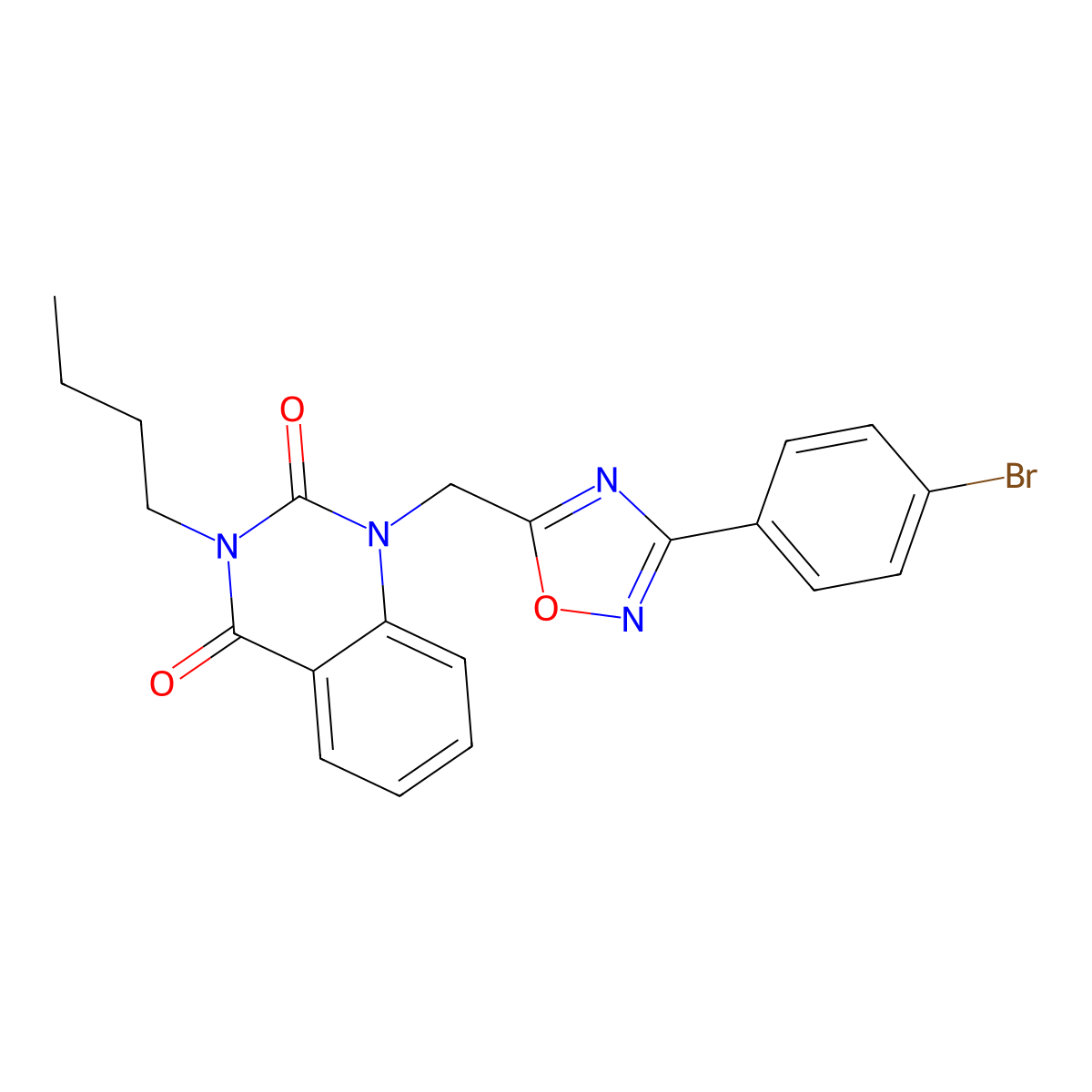 1-((3-(4-bromophenyl)-1,2,4-oxadiazol-5-yl)methyl)-3-butylquinazoline-2,4(1H,3H)-dione molecular structure, CAS 1206985-65-0